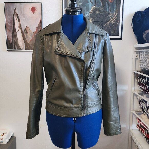 Olive Green fake leather jacket size small Forever 21 - Picture 1 of 4
